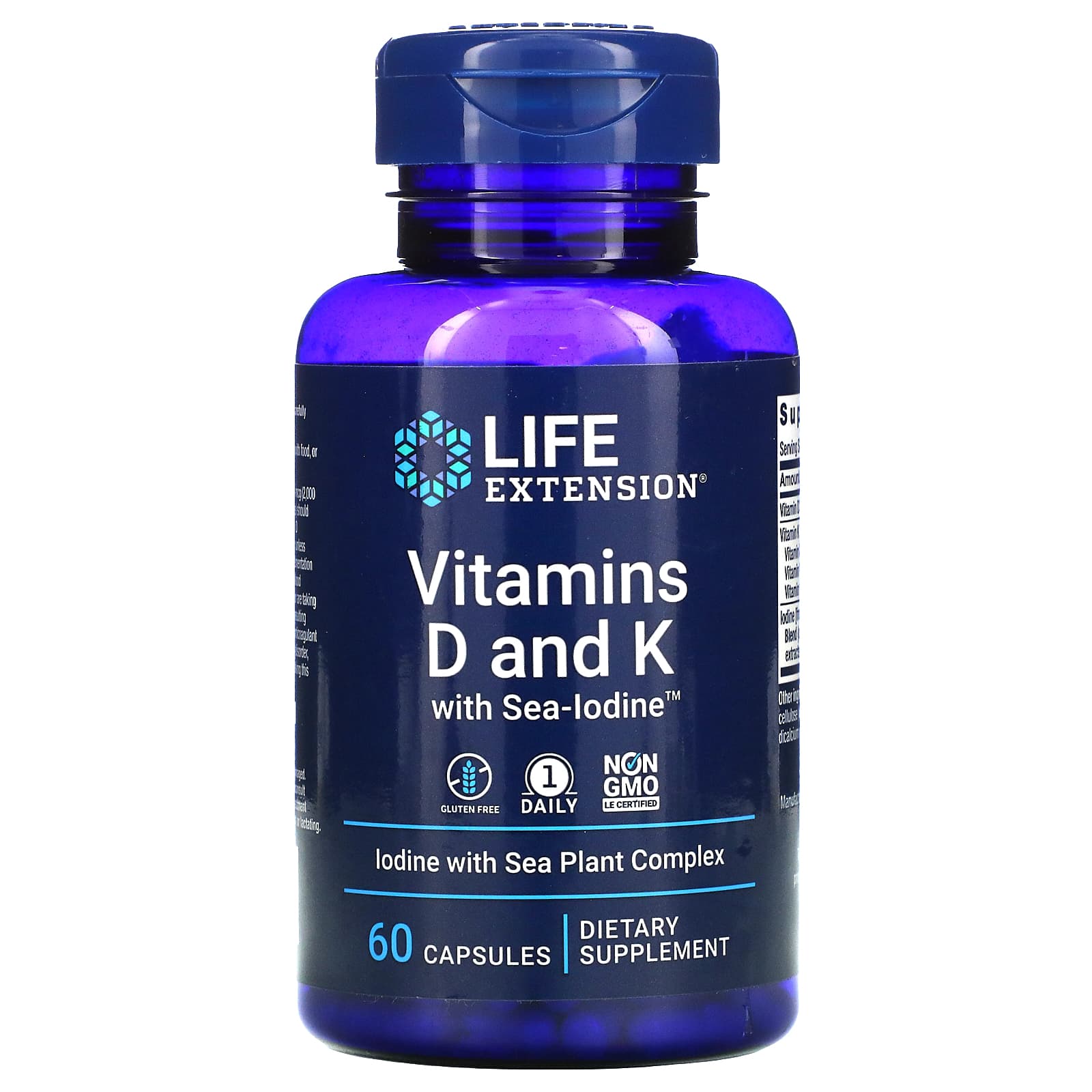 Life Extension, Vitamins D and K with Sea-Iod, 60 Capsules UPC 737870204060 | HiLife Vitamins